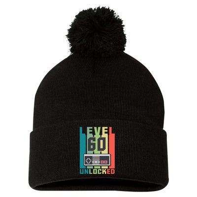 Level 60 Unlocked Funny Retro Gamer Birthday Pom Pom 12in Knit Beanie