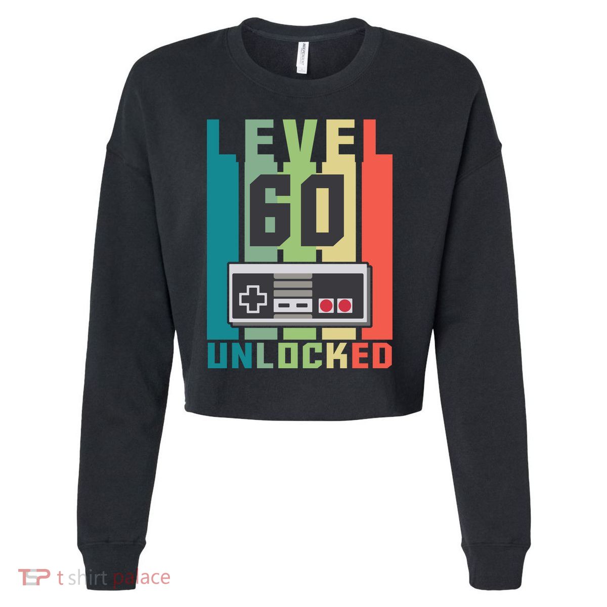 Level 60 Unlocked Funny Retro Gamer Birthday Cropped Pullover Crew
