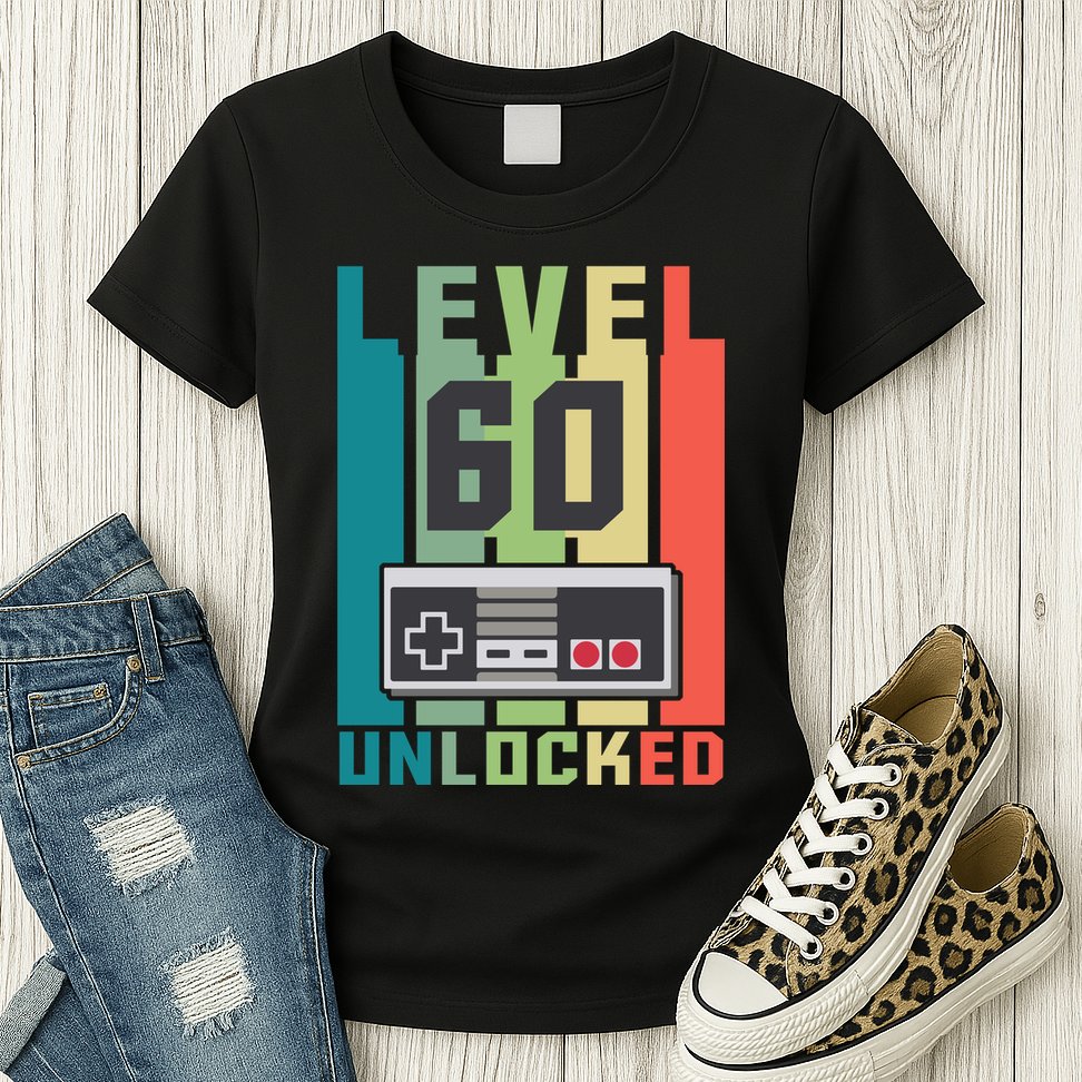 Level 60 Unlocked Funny Retro Gamer Birthday Womens T-Shirt