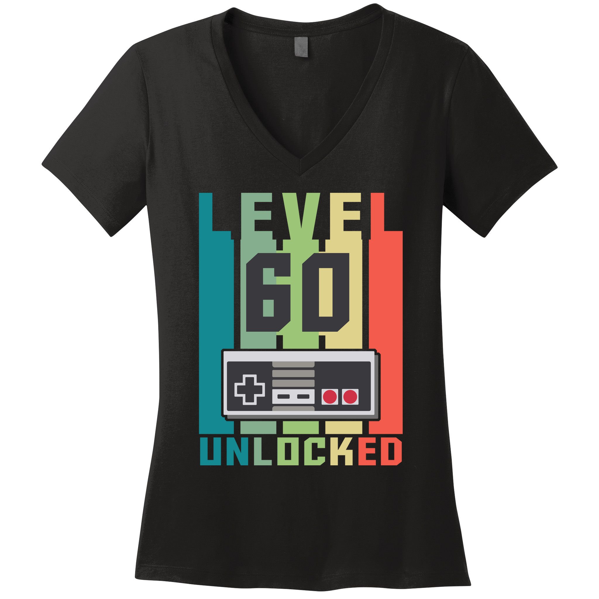 Level 60 Unlocked Funny Retro Gamer Birthday Women's V-Neck T-Shirt