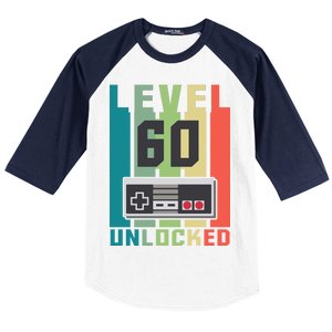 Level 60 Unlocked Funny Retro Gamer Birthday Baseball Sleeve Shirt