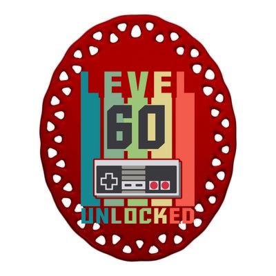 Level 60 Unlocked Funny Retro Gamer Birthday Ceramic Oval Ornament