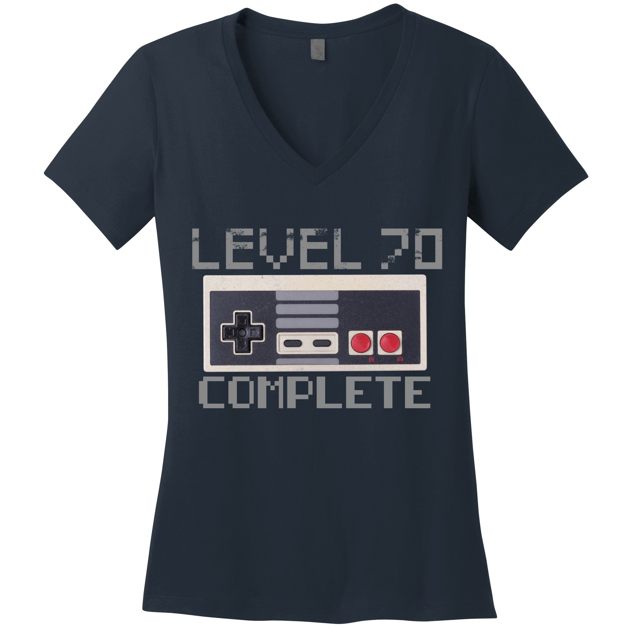 Level 70 Complete Retro Gamer 70th Birthday Women's V-Neck T-Shirt