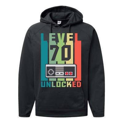 Level 70 Unlocked Funny Retro Gamer Birthday Performance Fleece Hoodie