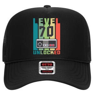 Level 70 Unlocked Funny Retro Gamer Birthday High Crown Mesh Back Trucker Hat