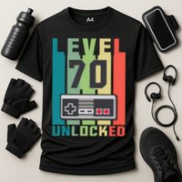 Level 70 Unlocked Funny Retro Gamer Birthday Cooling Performance Crew T-Shirt