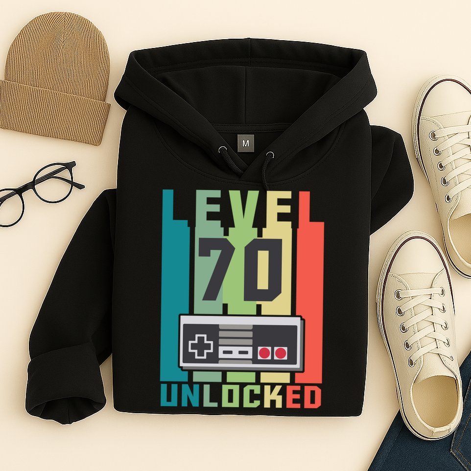Level 70 Unlocked Funny Retro Gamer Birthday Hoodie