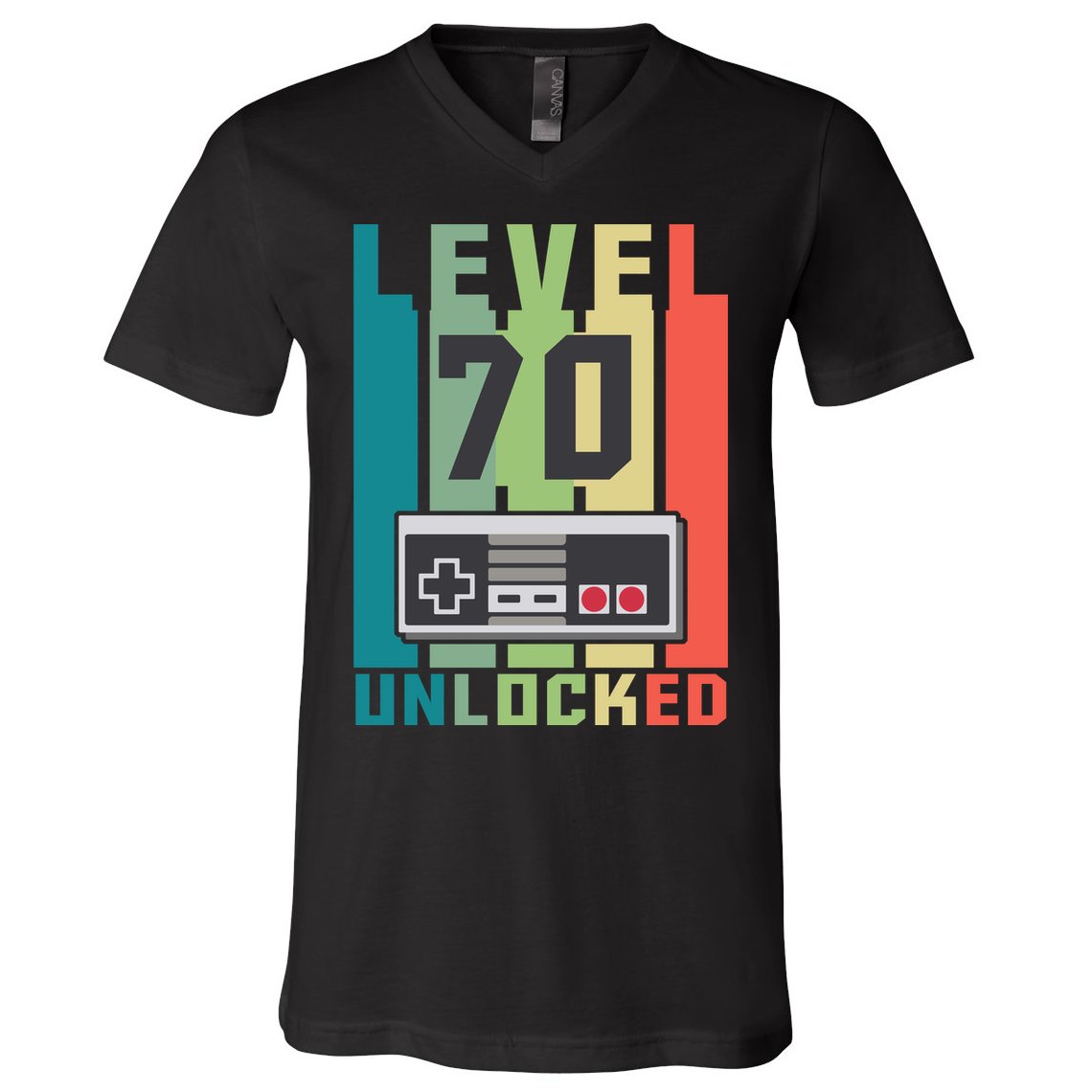 Level 70 Unlocked Funny Retro Gamer Birthday V-Neck T-Shirt