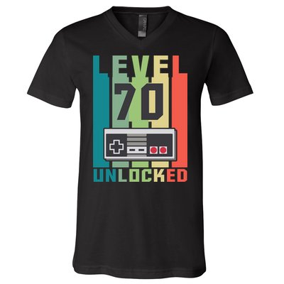 Level 70 Unlocked Funny Retro Gamer Birthday V-Neck T-Shirt