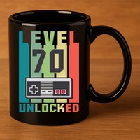 Level 70 Unlocked Funny Retro Gamer Birthday 11oz C Handle Ceramic Mug