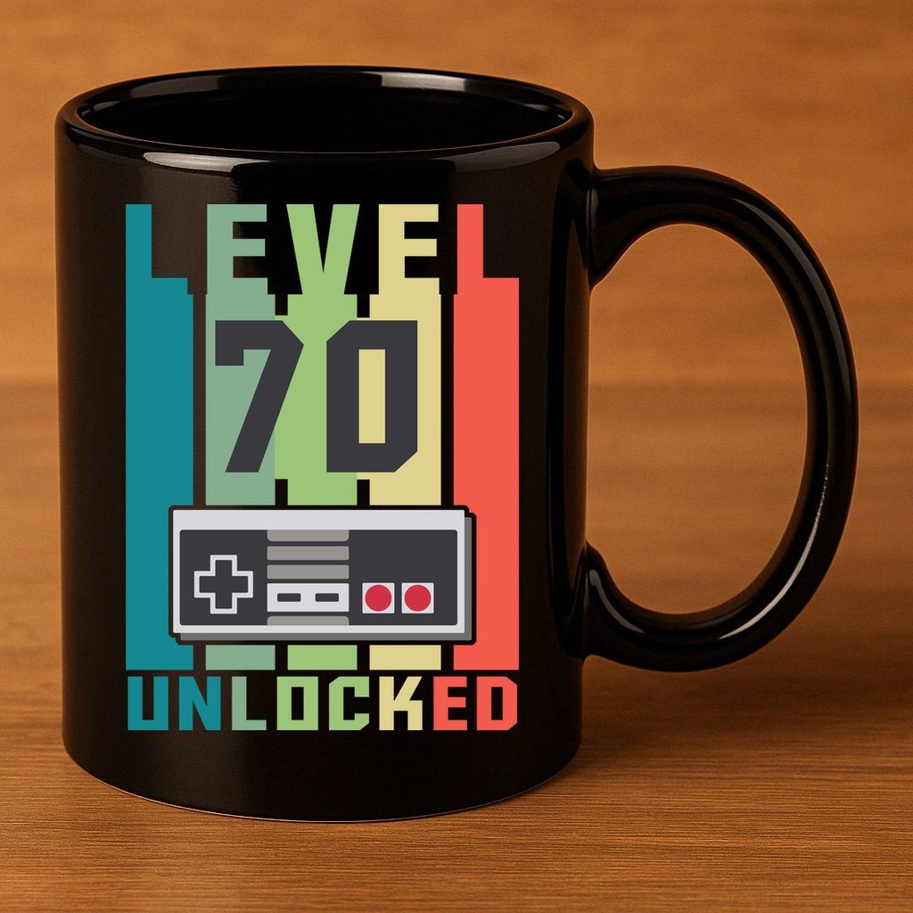 Level 70 Unlocked Funny Retro Gamer Birthday 11oz C Handle Ceramic Mug