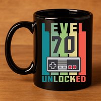 Level 70 Unlocked Funny Retro Gamer Birthday 11oz C Handle Ceramic Mug