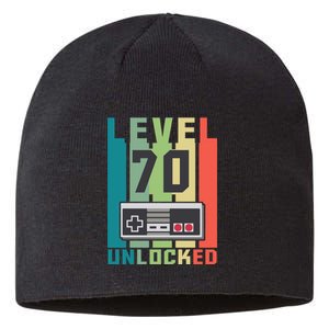 Level 70 Unlocked Funny Retro Gamer Birthday Sustainable Beanie