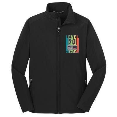 Level 70 Unlocked Funny Retro Gamer Birthday Core Soft Shell Jacket