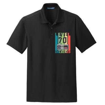 Level 70 Unlocked Funny Retro Gamer Birthday Dry Zone Grid Polo