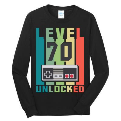 Level 70 Unlocked Funny Retro Gamer Birthday Tall Long Sleeve T-Shirt