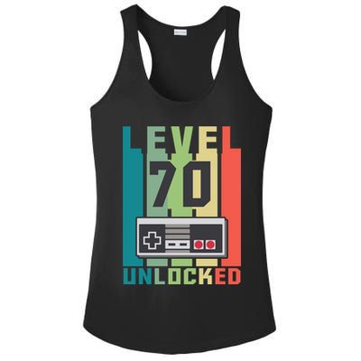 Level 70 Unlocked Funny Retro Gamer Birthday Ladies PosiCharge Competitor Racerback Tank