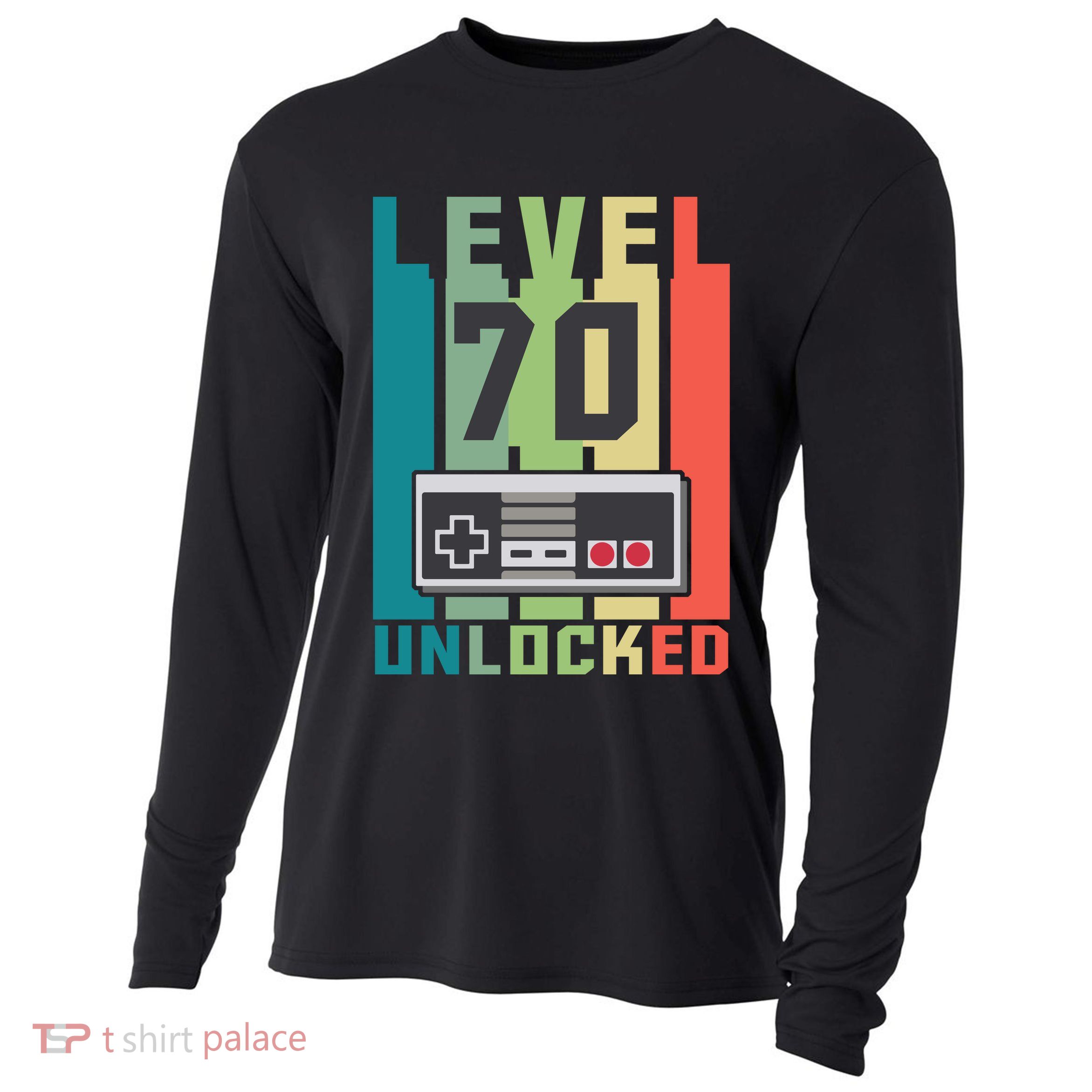 Level 70 Unlocked Funny Retro Gamer Birthday Cooling Performance Long Sleeve Crew