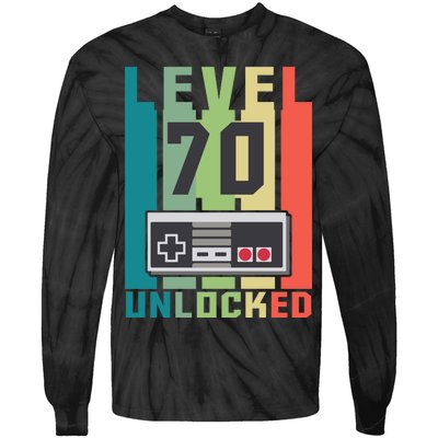 Level 70 Unlocked Funny Retro Gamer Birthday Tie-Dye Long Sleeve Shirt