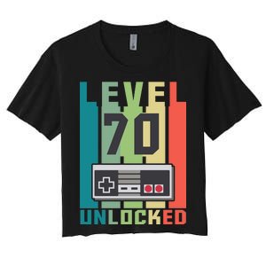 Level 70 Unlocked Funny Retro Gamer Birthday Women's Crop Top Tee