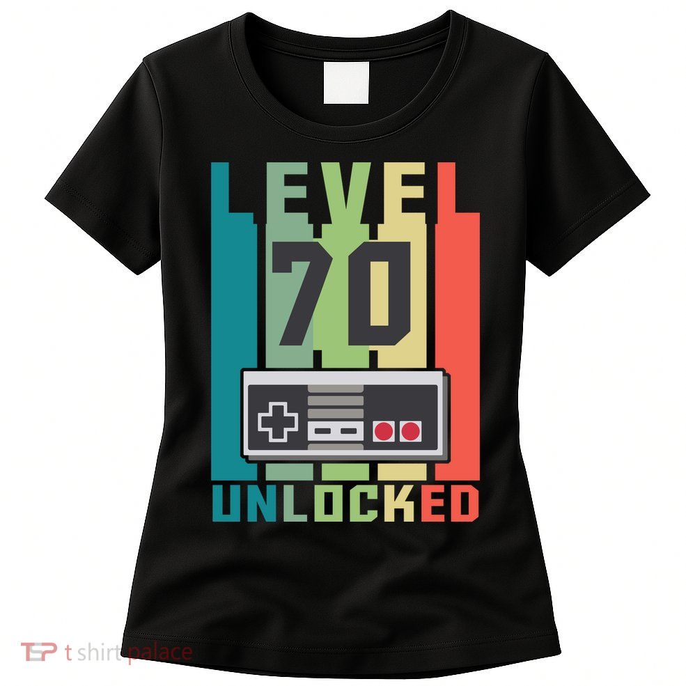 Level 70 Unlocked Funny Retro Gamer Birthday Womens T-Shirt