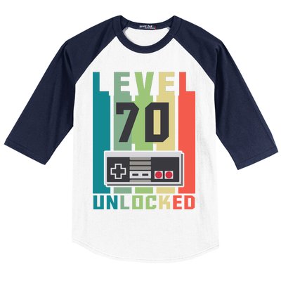 Level 70 Unlocked Funny Retro Gamer Birthday Baseball Sleeve Shirt