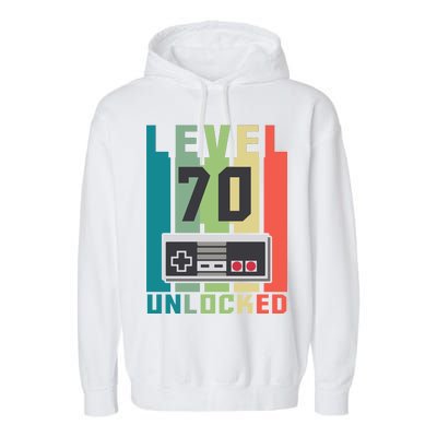 Level 70 Unlocked Funny Retro Gamer Birthday Garment-Dyed Fleece Hoodie