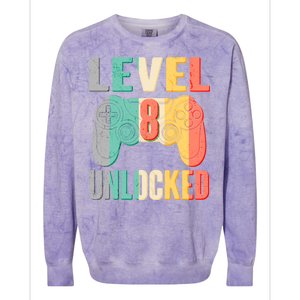 Level 8 Unlocked Eight Years Old Colorblast Crewneck Sweatshirt