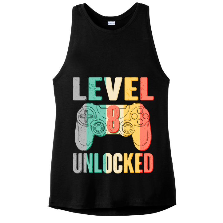 Level 8 Unlocked Eight Years Old Ladies PosiCharge Tri-Blend Wicking Tank