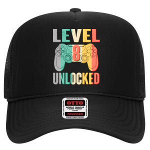 Level 8 Unlocked Eight Years Old High Crown Mesh Back Trucker Hat