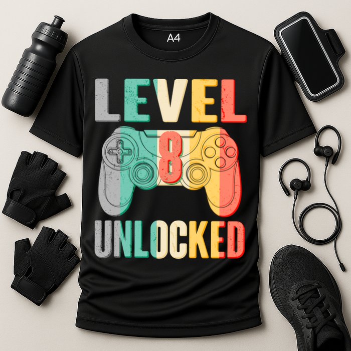 Level 8 Unlocked Eight Years Old Cooling Performance Crew T-Shirt