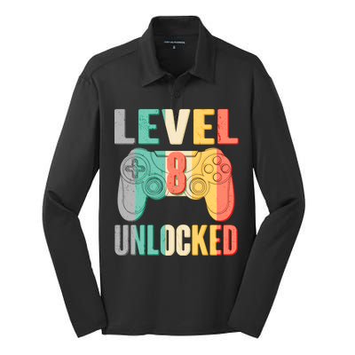 Level 8 Unlocked Eight Years Old Silk Touch Performance Long Sleeve Polo