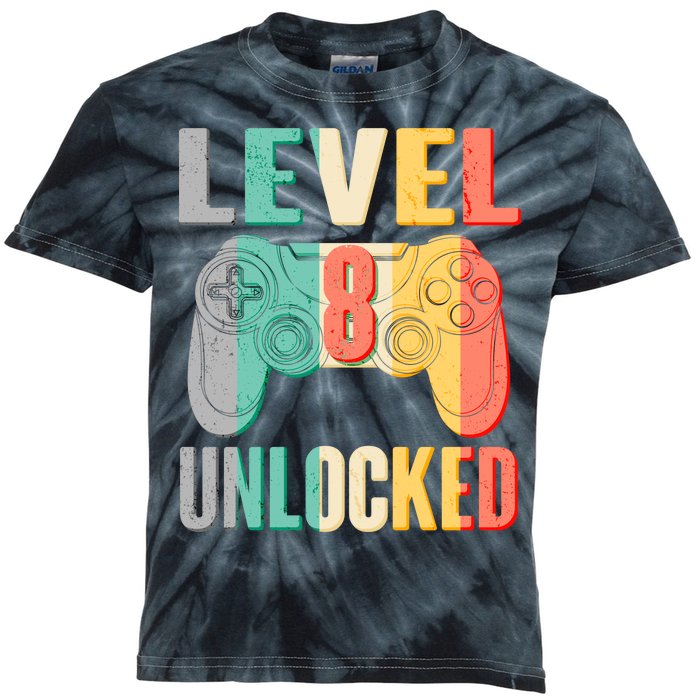 Level 8 Unlocked Eight Years Old Kids Tie-Dye T-Shirt