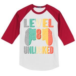 Level 8 Unlocked Eight Years Old Kids Colorblock Raglan Jersey