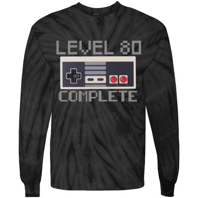 Level 80 Complete Retro Gamer 80th Birthday Tie-Dye Long Sleeve Shirt