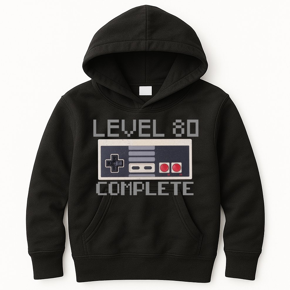 Level 80 Complete Retro Gamer 80th Birthday Kids Hoodie