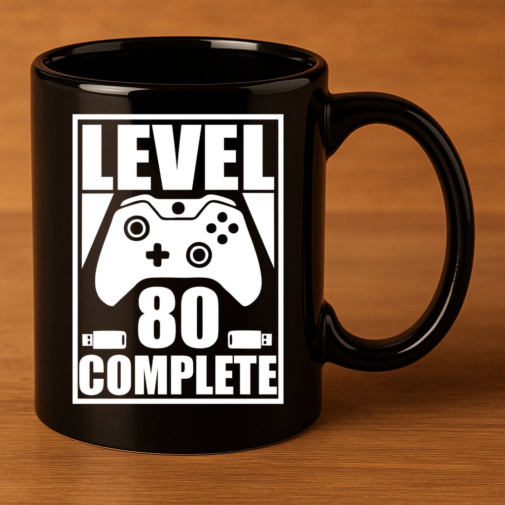 Level 80 Complete Video Gamer 80th Birthday 11oz C Handle Ceramic Mug