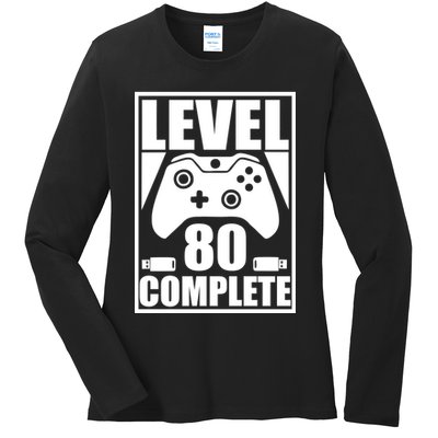 Level 80 Complete Video Gamer 80th Birthday Ladies Long Sleeve Shirt