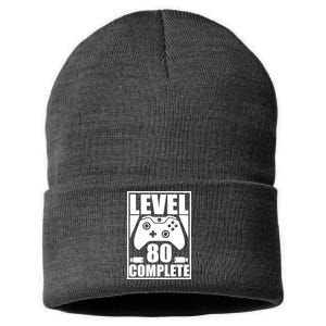 Level 80 Complete Video Gamer 80th Birthday Sustainable Knit Beanie