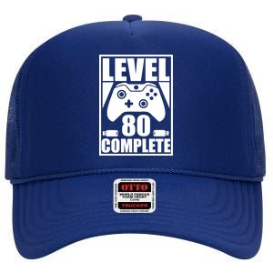 Level 80 Complete Video Gamer 80th Birthday High Crown Mesh Back Trucker Hat