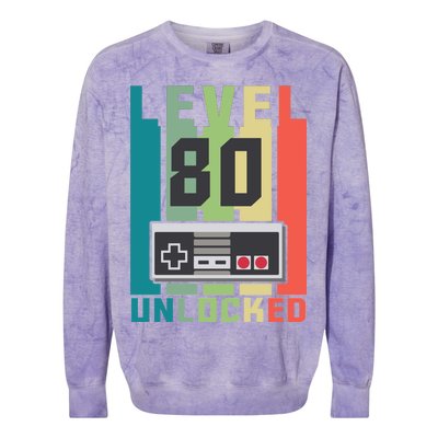 Level 80 Unlocked Funny Retro Gamer Birthday Colorblast Crewneck Sweatshirt