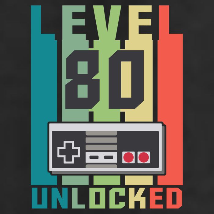 Level 80 Unlocked Funny Retro Gamer Birthday 7 Panel Mesh Trucker Snapback Hat