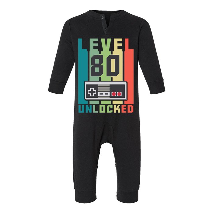 Level 80 Unlocked Funny Retro Gamer Birthday Infant Fleece One Piece