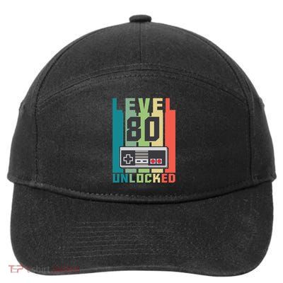 Level 80 Unlocked Funny Retro Gamer Birthday 7-Panel Snapback Hat