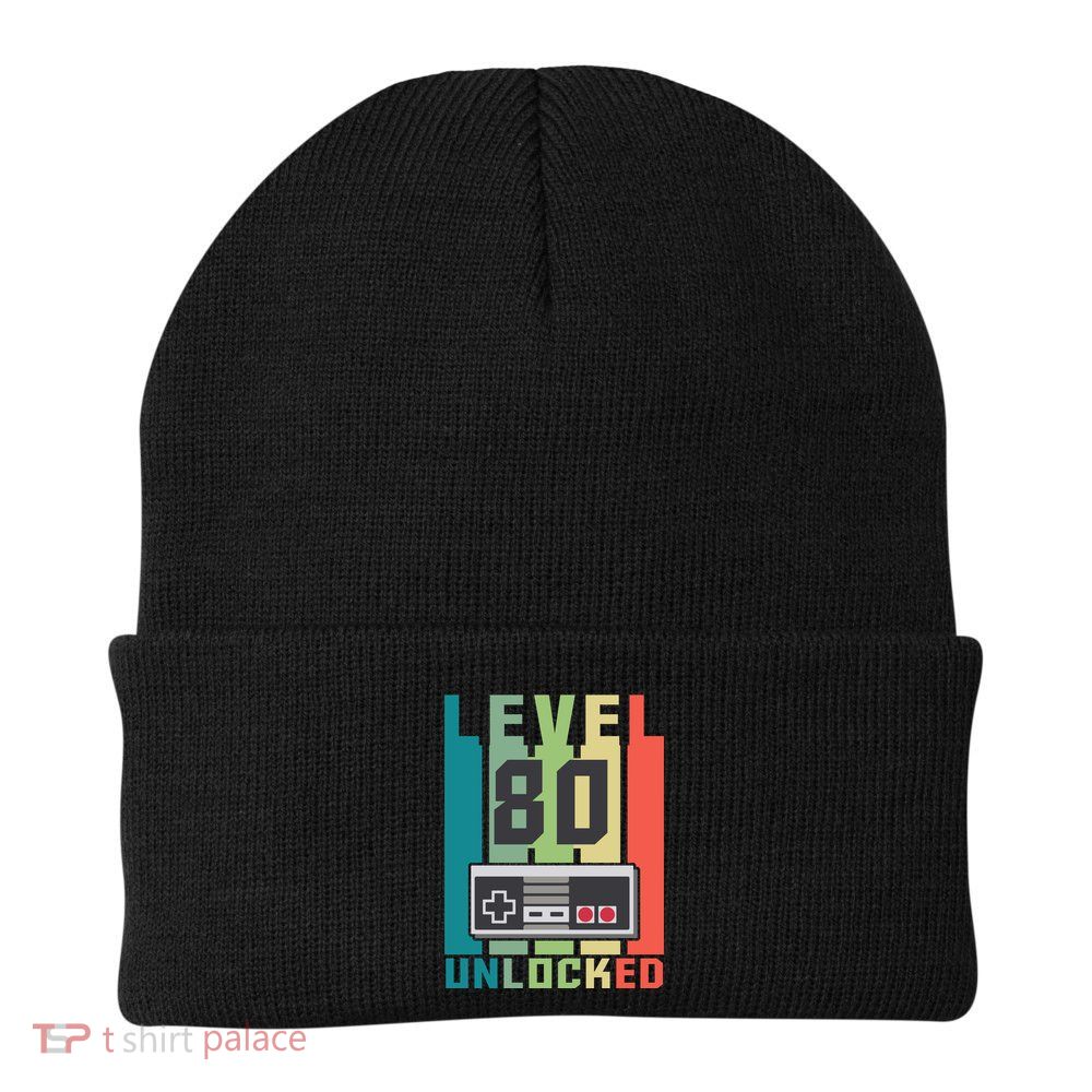 Level 80 Unlocked Funny Retro Gamer Birthday Beanie