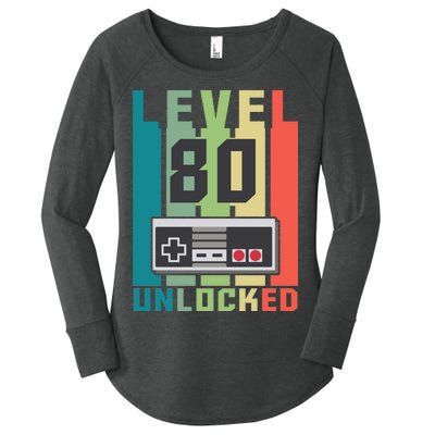 Level 80 Unlocked Funny Retro Gamer Birthday Women's Perfect Tri Tunic Long Sleeve Shirt