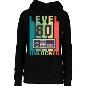 Level 80 Unlocked Funny Retro Gamer Birthday Womens Funnel Neck Pullover Hood