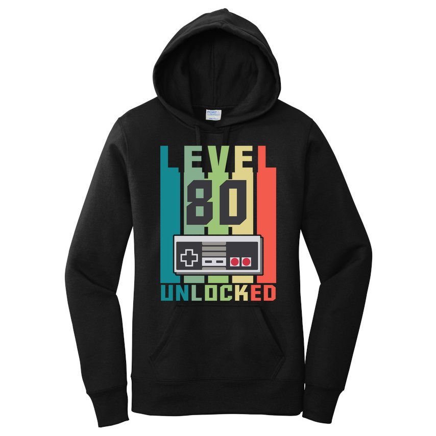 Level 80 Unlocked Funny Retro Gamer Birthday Women's Pullover Hoodie