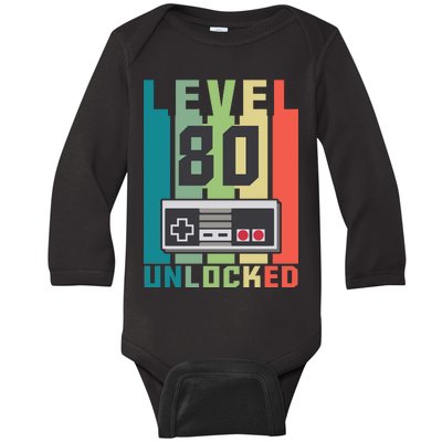 Level 80 Unlocked Funny Retro Gamer Birthday Baby Long Sleeve Bodysuit