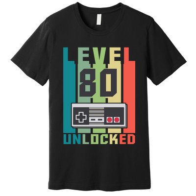 Level 80 Unlocked Funny Retro Gamer Birthday Premium T-Shirt